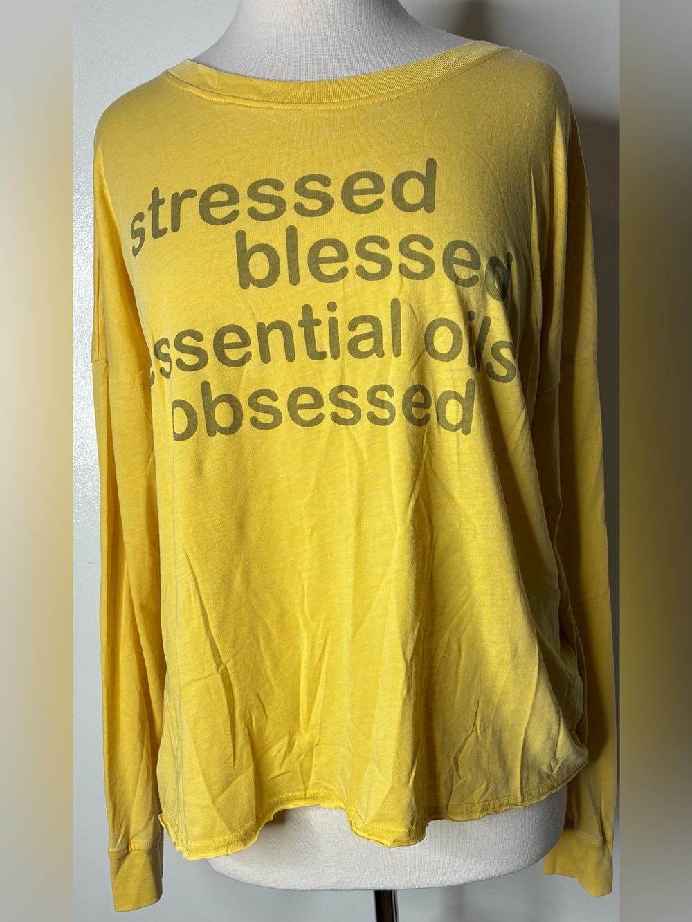 Yellow Long Sleeve Graphic Tee - 'Stressed Blessed'
